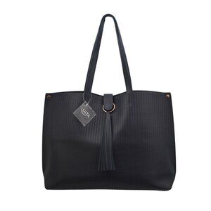 Ulta Beauty Navy Blue Woven Tote Bag Tassel Accent Snap Closure